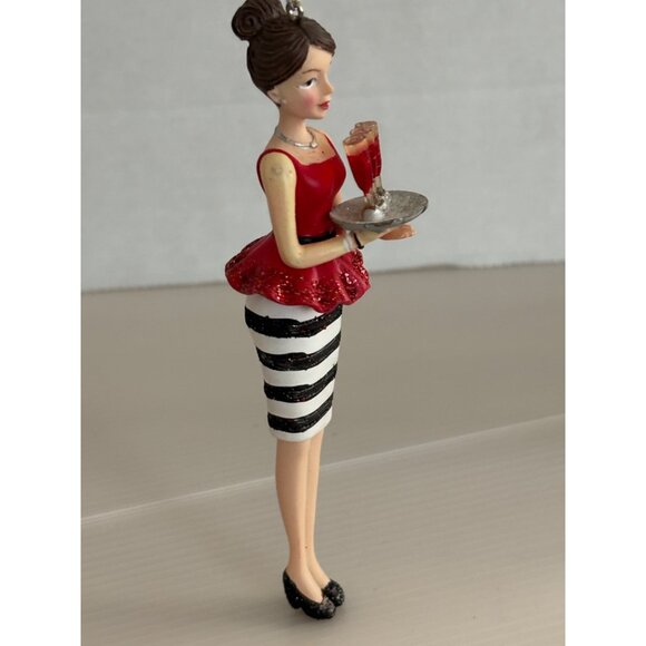 Elegant Female Christmas Ornament With Glitter Red Top & Black/White Striped - Picture 3 of 6